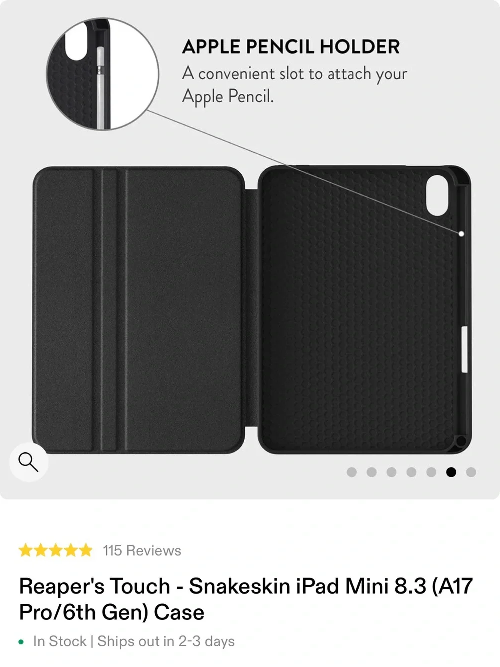 Black “Reapers Touch” Snakeskin iPad Mini Case (8.3 / A17 Pro / 6th Gen)